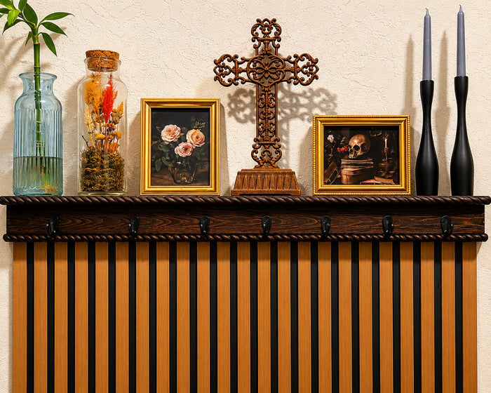 Custom Rustic Entryway Shelf & Key Holder | Handmade Dark Walnut Decor