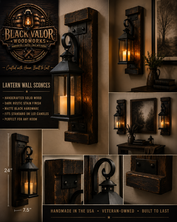 Rustic Lantern Wall Sconce | Gothic Farmhouse Decor | Handmade by Black Valor Woodworks