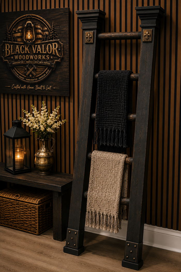 Gothic Blanket Ladder | Dark Academia Rustic Decor | Handmade by Black Valor Woodworks